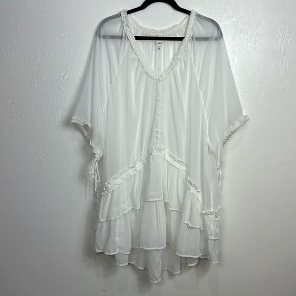 Aerie Ruffle Trim Relaxed Fit Sheer Cape In White Size M - Picture 4 of 11